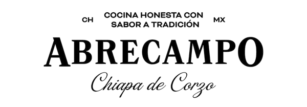 Logotipo en tipografía negra de Abrecampo con la leyenda Cocina honesta con sabor a tradición Chiapa de Corzo.