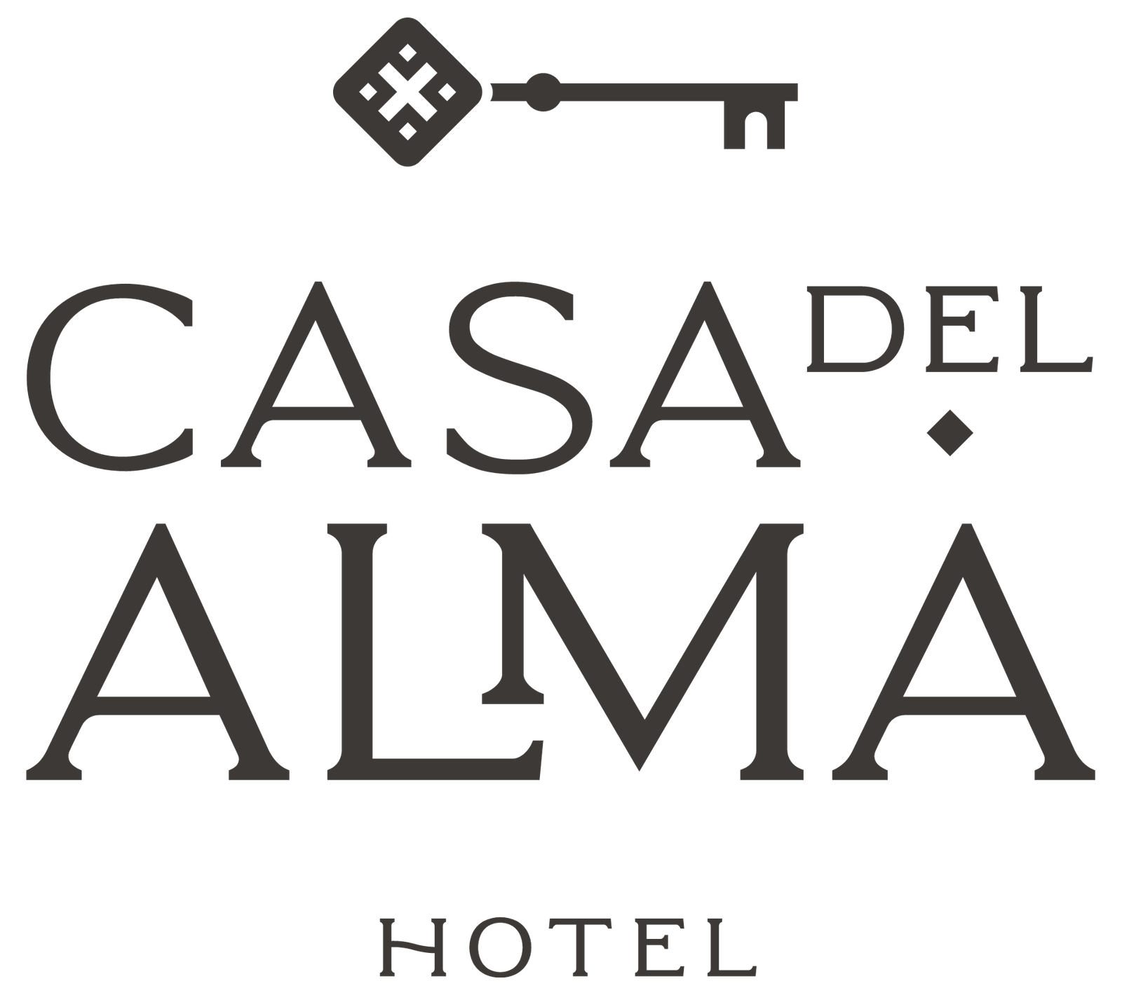 Logotipo de Hotel Casa del Alma con el icono de una llave antigua sobre el nombre comercial.