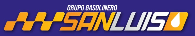 Logotipo de Grupo Gasolinero San Luis en tonos amarillo, naranja y plateado con un icono de gota.
