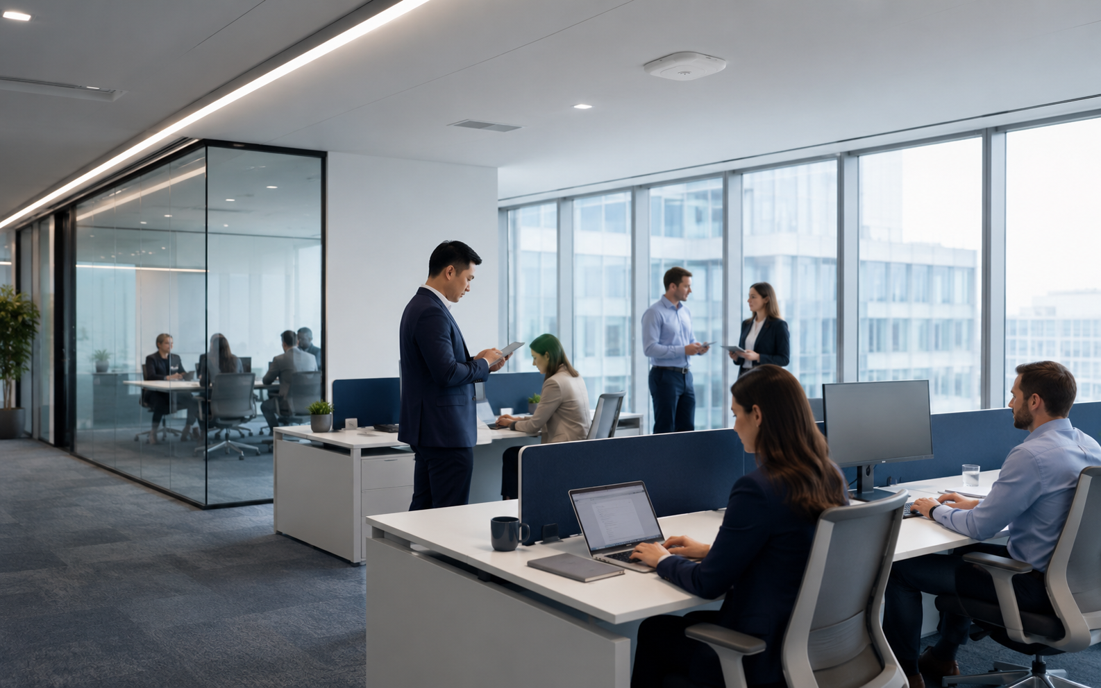 Infraestructura de conectividad empresarial integrada en un entorno corporativo moderno
