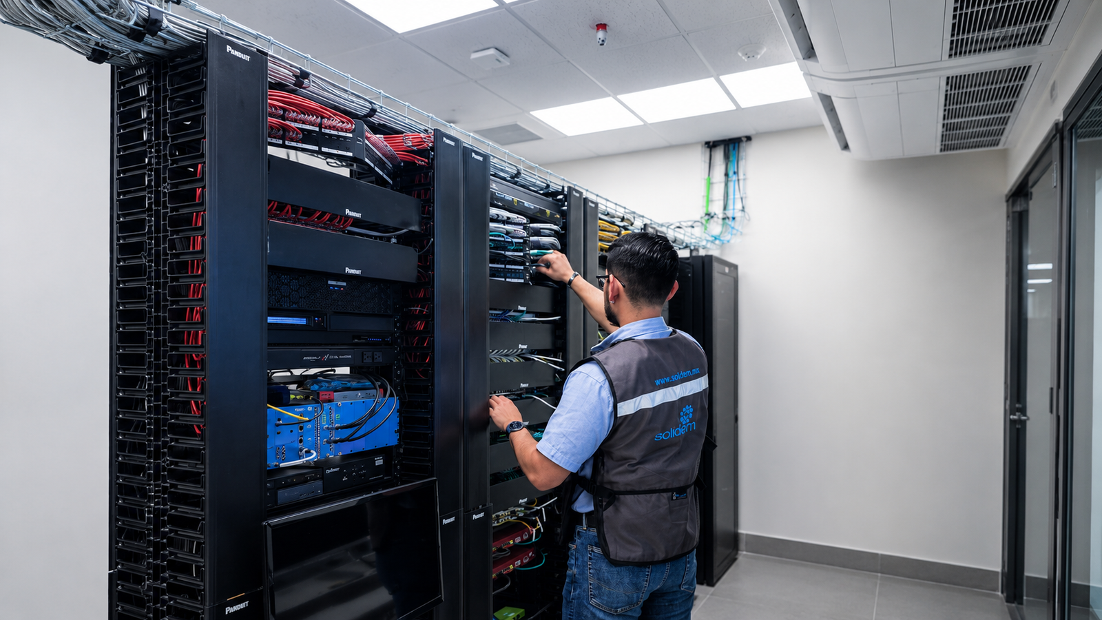 Racks de telecomunicaciones con cableado estructurado organizado